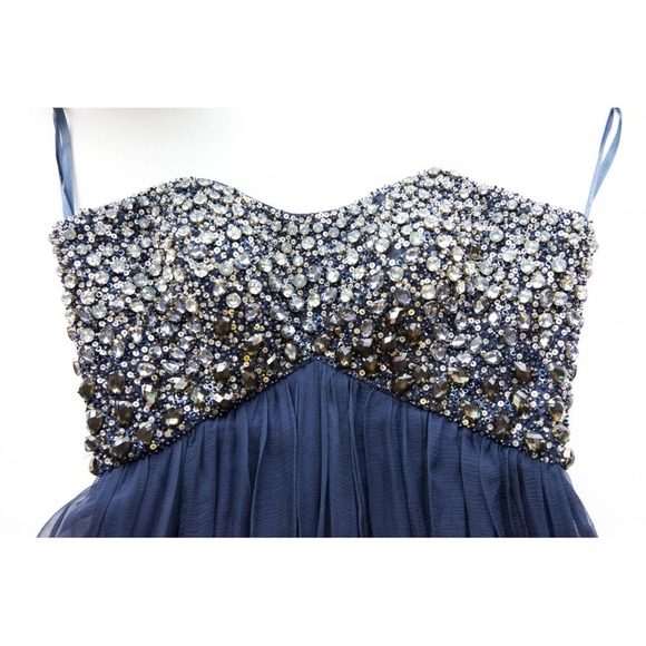 Jovani Strapless Blue and Silver Dress - Picture 6 of 15